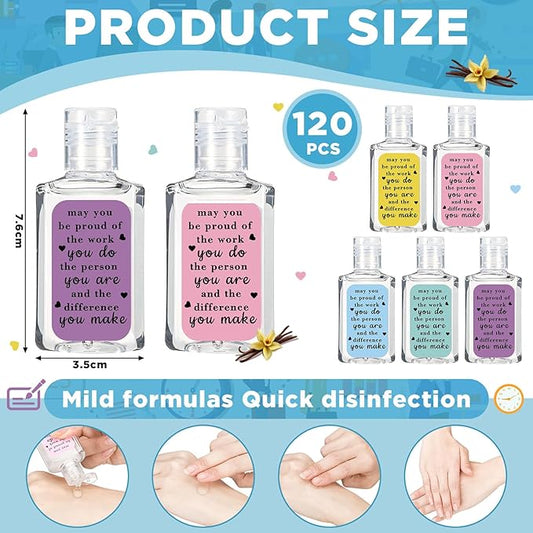 120 Pcs Thank You Gifts for Coworker Mini Hand Sanitize Gel Bulk Scent Hand Sanitizer Travel Size Inspirational Appreciation Gifts for Party Supplies Friends Teacher Employee
