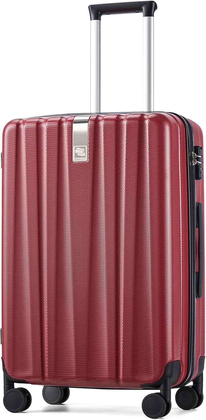 Hanke 24 Inch Luggage Suitcases With Spinner Wheels Lightweight PC Hard Shell Rolling Suitcase With Travel Lock,Checked-Medium 24-Inch （Burgundy）