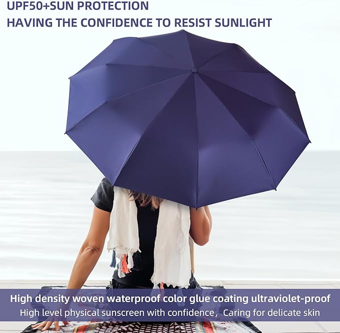 Folding Umbrella Anti-UV Compact Durable Folding Umbrella Auto Open Close Windproof Travel Umbrella Premium Grip Fits Backpack