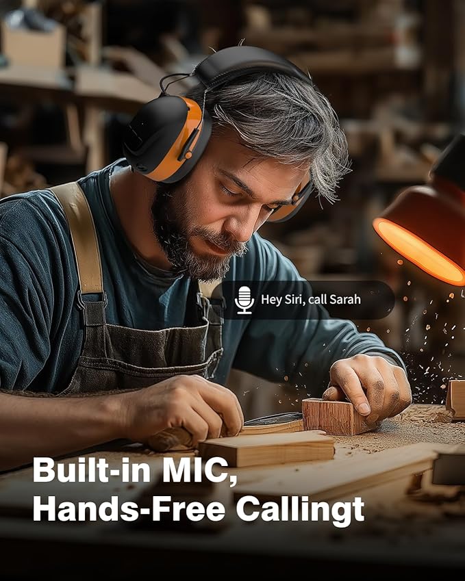 Bluetooth 5.4 Hearing Protection Headphones with 120H Working Time, 30dB SNR, Superior Stereo Sound Quality, Larger Buttons for Easy Operation, Safety Ear Muffs for Lawn Mowing, Workshops