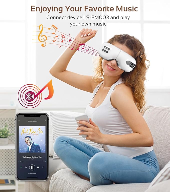 Eye Massager with Heat and Cooling for Migraine Dry Eyes Relief, Rechargeable Bluetooth Music Migraines Relief Eye Massager Improve Sleeping Gifts for Women Men