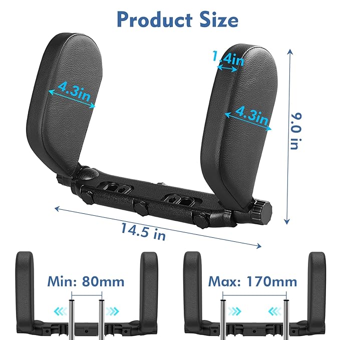 JZCreater Car Headrest Pillow, 180°Adjustable Head Neck Support Pillow, U- Shaped, Travel Sleeping Car Headrests, Only for Car Seat Headrest with 2 Metal Poles， Not for Fixed or Integrated headrests