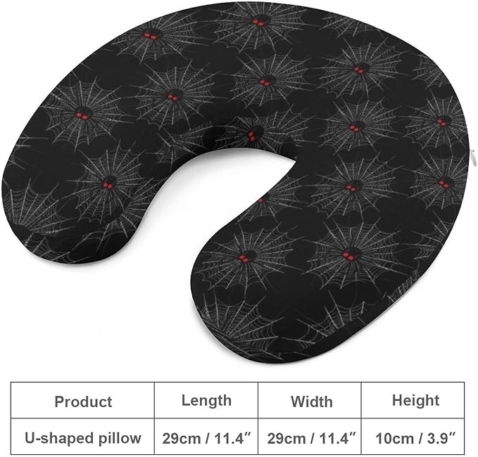 Unisex Travel Neck Pillow Memory Foam U Shaped Cushion Halloween Spiders Web Black, Washable Cover for Men Women Airplane Car Home Rest