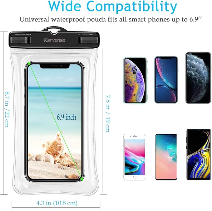 Waterproof Phone Pouch/Case Floating, Water Proof Phone Pouch for iPhone & Samsung Galaxy, IPX8 Phone Water Protector Pouch for Travel, Vacation, Beach, Pool, Cruise Essentials- 4 Pack