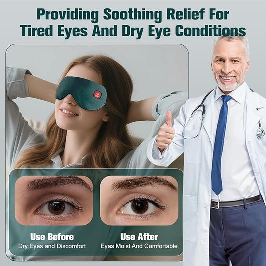 Heated Eye Mask, Rechargeable Detachable Washable Faux Silk Electric Cordless Dry Eyes Warmer Compress Graphene Sleep Mask Travel Gifts for Men Women, 3 Heat Levels & Auto-Off, Blackish Green
