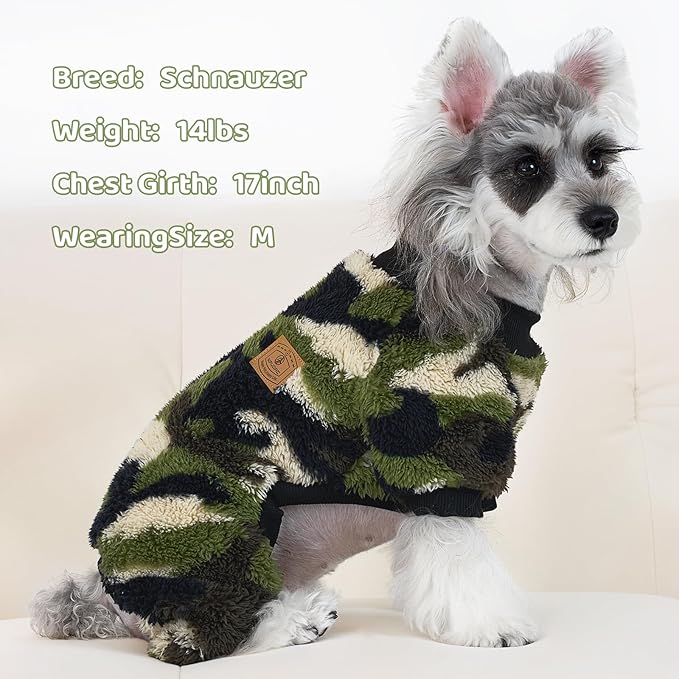 XPUDAC Dog Sweater, Dog Winter Clothes for Small Medium Dogs Girl Boy Fleece Doggy Pajamas for Winter Christmas, Camouflage, Small