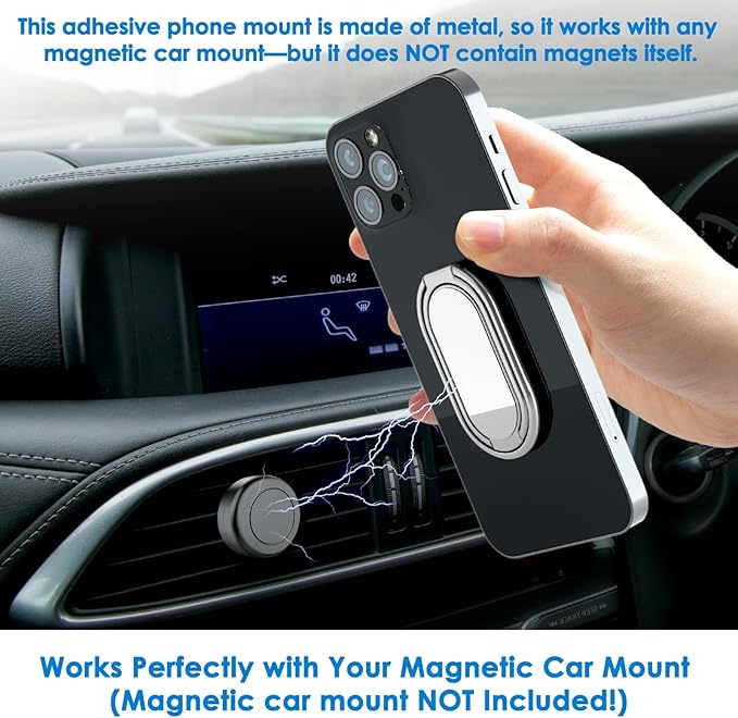 Phone Holder Foldable Phone Stand Phone Ring Holder Finger Kickstand 360° Rotation Cell Phone Stand Metal Phone Grip for Magnetic Car Mount Sticky Phone Grip Compatible with Most Smartphones