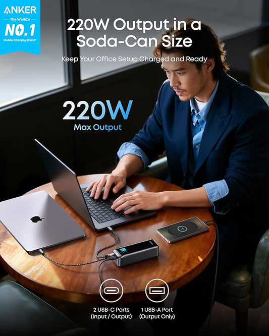 Anker Prime Power Bank, 20,100mAh 3-Port Portable Charger with 220W Max Output, Two-Way Charging, TSA-Approved, App Control, for MacBook, iPhone 17/16 Series, and More (Base Not Included)