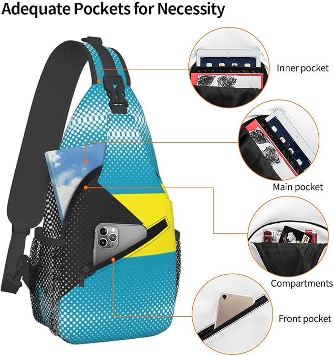 Bahamas Flag Sling Bag Multipurpose Crossbody Sling Backpack Travel Cycling Hiking Shoulder Bag For Women Men