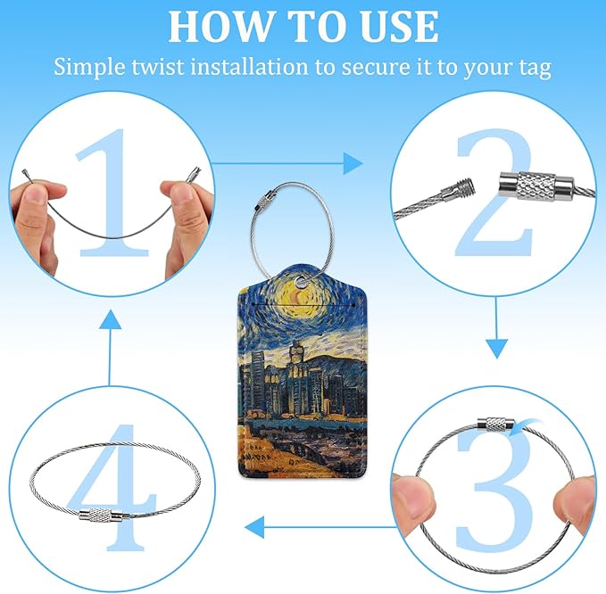 2 Pack Luggage Tag for Suitcase,Starry Night View Luggage Tag with PU Leather Privacy Cover ID Label & Stainless Steel Loop for Women Men Travel Bag Suitcase