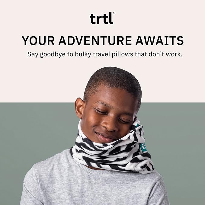 trtl Pillow Junior Kids Travel Pillow for Sleeping - with Built-in Head and Neck Support - Comfortable Kids Neck Pillow for Traveling - Compact and Machine-Washable - Zebra