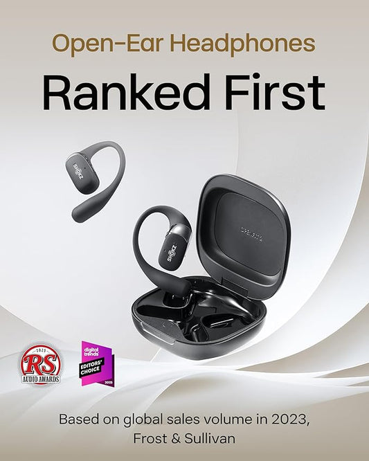 SHOKZ OpenFit 2 Open-Ear Headphones,True Wireless Bluetooth Earphones with Microphone,Earhook Earbuds with 48 Hours of Playtime,Fast Charging,IP55 Water-Resistant,with Carrying Bag,Black,Bluetooth5.4