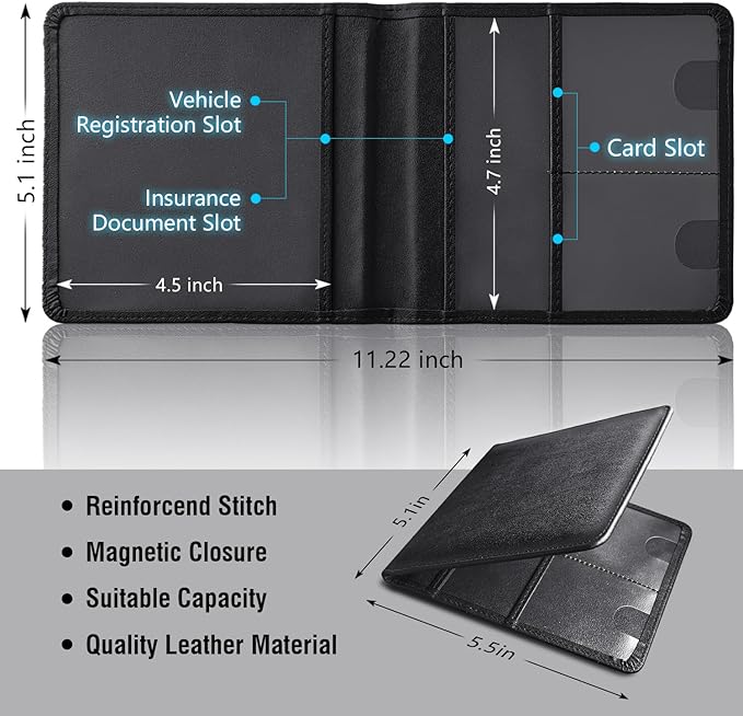 Tri-Color Sports Car Leather Registration and Insurance Holder, Vehicle Glove Box Car Organizer, with Magnetic Shut for Cards, Driver License for 3 Colors Cars Owner