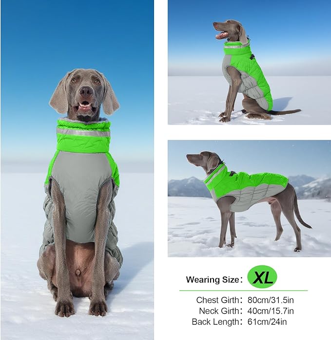 OUOBOB Warm Dog Coats For Large Dogs, Waterproof Dog Jacket With Harness, Zipper Clousure, Fleece Lining, Turtleneck, For Cold Weather Outdoor Walks, Pet Snowsuit For Beagle, Cocker Spaniel, Corgi- XL