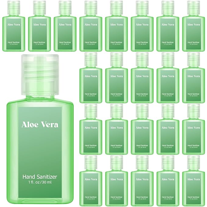 Frienda 24 Pcs Mini Hand Sanitizers Bulk Aloe Vera Refreshing Gel Pocket Scented Hand Sanitizers Travel Size for Christmas Stocking Stuffers Women Men Teacher Nurses Coworker Staff Guest Holiday Gifts