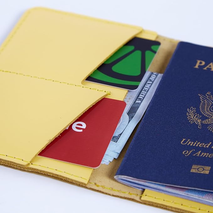 INCARNE US Passport Cover Clear - Travel Passport Wallet - Leather Passport Holder for Men Women Family with Card Slots & Note Compartmen - Sleeve Protector - Genuine Leather - Classic Yellow