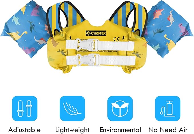 Chriffer Kids Swim Vest Life Jacket for 30-55 Pounds Boys and Girls, Toddler Floaties with Shoulder Harness Arm Wings for 2,3,4,5,6,7 Years Old Baby