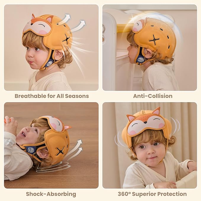 Mambobaby Baby Head Protector Baby Helmet for Crawling Walking -Extra-Thick Deep Forehead Padding, Toddler Helmet 6-24 Months, Infant Safety, Ultra-Light Soft Design -Fox