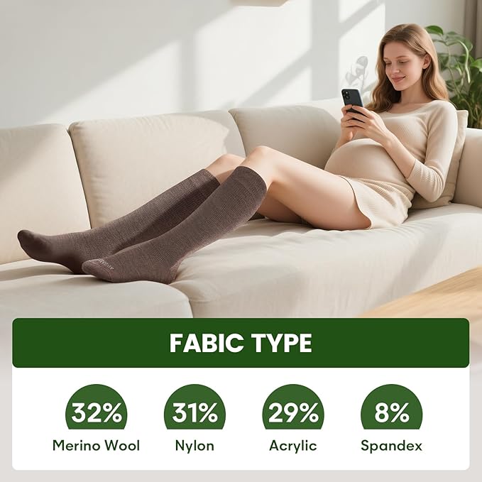 LEVSOX Merino Wool Compression Socks for Women & Men 20-30 mmHg Knee High Graduated Support Socks for Nurses Pregnancy Travel