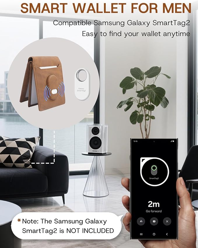 ÉtuiX Genuine Leather Wallet for Samsung Galaxy SmartTag2: Slim Wallet Compatible with Samsung Tracker Tag - RFID Blocking Bifold Wallet with Gift Box (NO TAG)