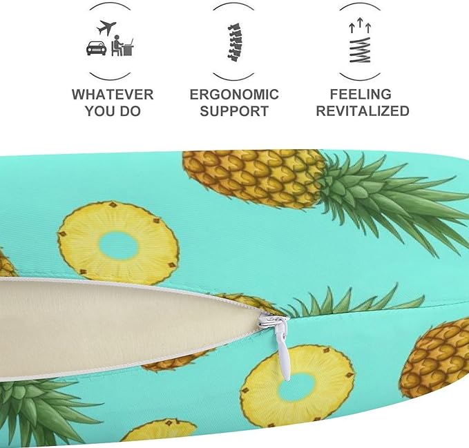 Chin Supporting U-Shaped Neck Pillow Memory Foam Travel, Pineapple Background U-Shape, Office Home Airplane Comfort