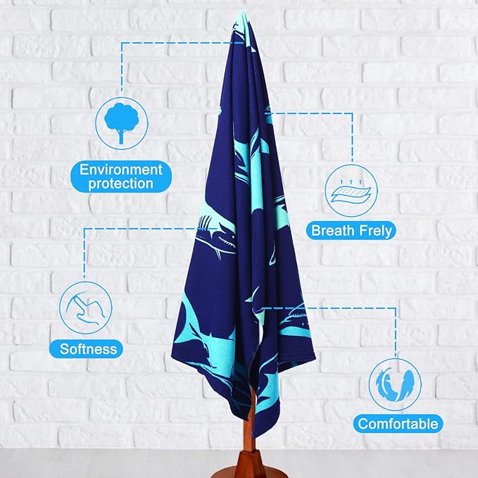 Genovega 2 Packs Oversized Beach Towel Set 36 x 72 in Large Big Pool Camping Swim Clearance Soft Towels Travel Essentials Accessories Must Haves Vacation Adult Necessities Gifts Clownfish Shark
