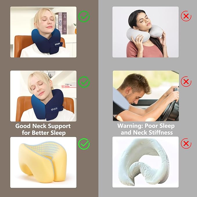 2in1 Ergonomic Memory Foam Travel Neck Pillow – 2025 Upgrade Travel Pillow for All Sleep Positions on Flights, Road Trips, and Long Distance Travel with Drawstring Bag (Adjustable - Navy Blue)