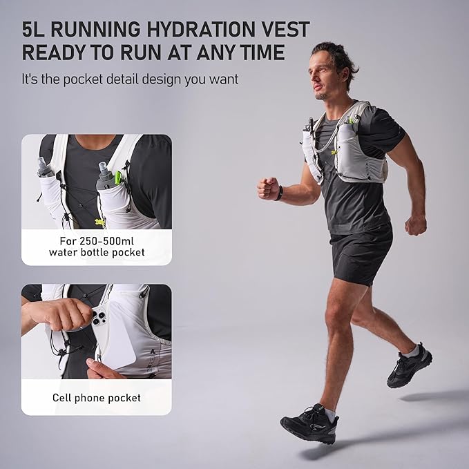N NEVO RHINO Running Hydration Vest with 1.5L Water Bladder & Dual 500ml Soft Flask for Men Women,Adjustable Lightweight 5L Water Backpack for Hiking Trail Running Marathon Cycling