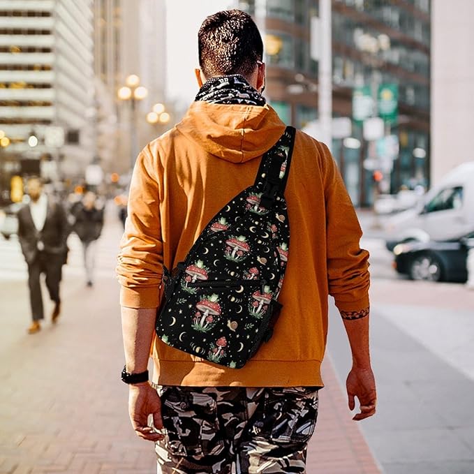 SWEET TANG Casual Sling Backpack for Women Chest Shoulder Crossbody Backpack, Gym Funny Sack, Satchel Travel Bag Outdoor Hiking Daypack Moon Frog Mushroom