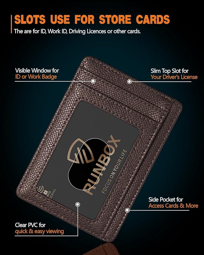 RUNBOX Slim ID Cases Minimalist Front Pocket RFID Blocking Leather Wallets for Men and Women Card Holder Wallets Gifts for men