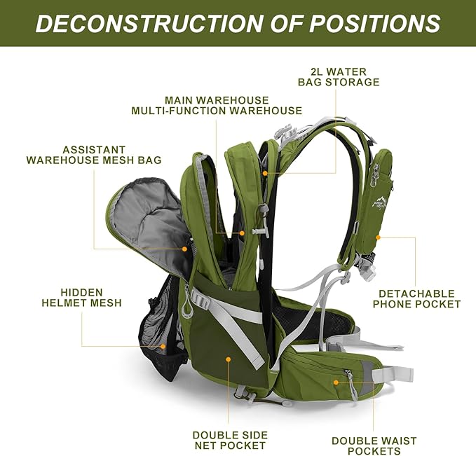 Hydration Pack,20L Hydration Backpack, Hiking Internal Frame Backpacks with 2L Hydration Water Bladder and Rain Cover, for Cycling,Camping, Hunting,Ski, Snow for Men, Women (dark green)