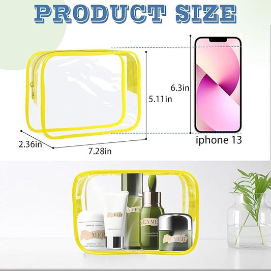 16 Pieces Clear Makeup Bag PVC Zippered Clear Toiletry Carry Pouch Portable Cosmetics Bag Waterproof Makeup Bag Vinyl Plastic Organizer Case for Travel Vacation Bathroom (Yellow-M)