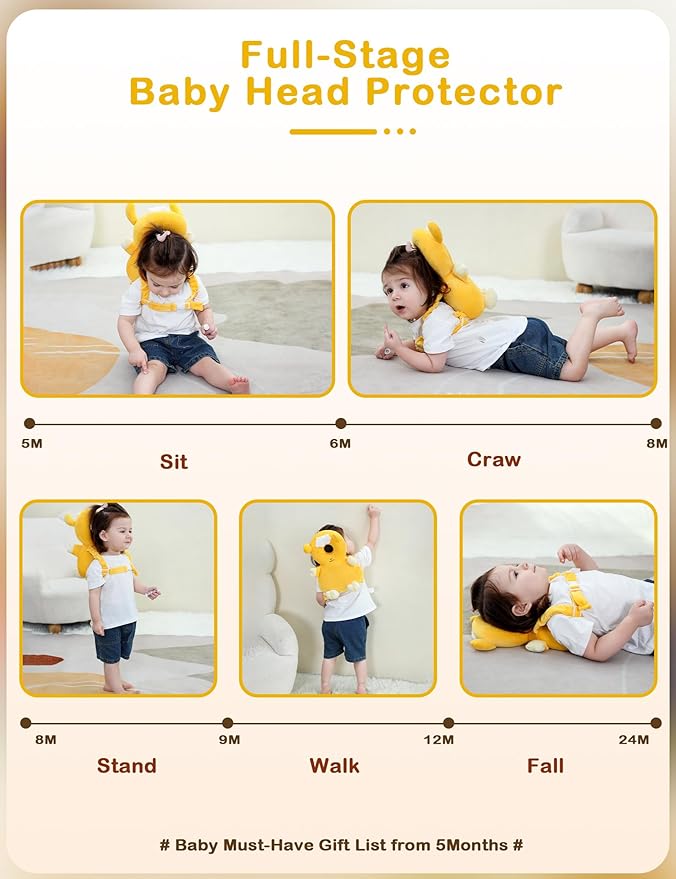 JunNeng Baby Head Protector Backpack,Toddler Walker Fall Head Protection,Orange Sheep
