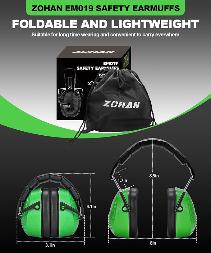 ZOHAN 019 Noise Cancelling Headphones for Adult - NRR 28dB Hearing Protection Ear Muffs for Working, Shooting, Mowing, Autism, Construction
