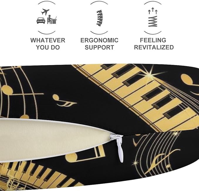 Comfortable Memory Foam Travel Neck Pillow Novel Music Note Prints, Washable Removable Cover, Chin Head Support for Airplane Car Office Pain Relief Sleeping