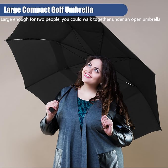 62/54/46 Inch Umbrellas for Rain Large Travel Compact Golf Umbrella Inverted Windproof Double Canopy 10 Ribs Automatic Open/Close UPF50+ Sun UV Protection