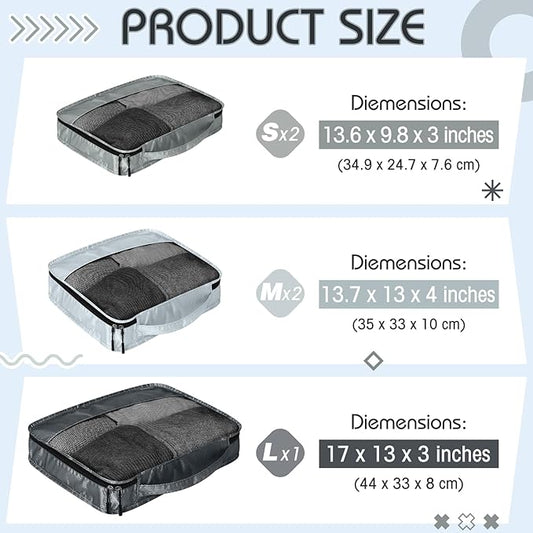 5 Pcs Packing Cubes for Suitcase Large Travel Cubes Carry on Luggage Organizer Bags for Clothes Accessories(Mixed,Gray)