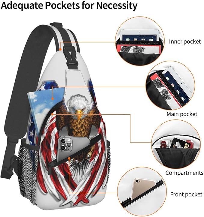 Eagle American Flag Sling Bag Multipurpose Crossbody Sling Backpack Travel Cycling Hiking Shoulder Bag For Women Men