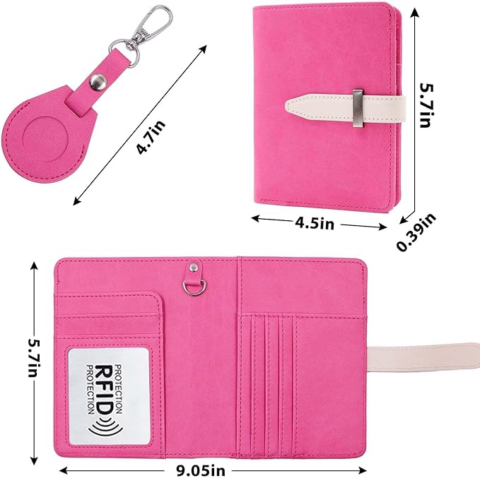 Passport Holder with Airtag for Women/Men,Airtag Passport Wallet for Travel,Cute Passport Holder Rfid Blocking,Travel Wallet for Cards Passport Cover Case (Rose)