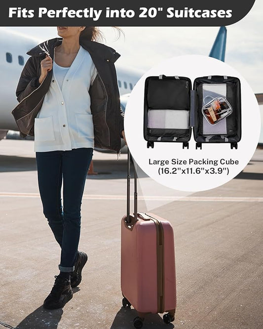 Gonex Expandable Mesh Packing Cubes - 8 Set Compression Organizer for Travel Essentials with Toiletry, Laundry, Shoe & Cable Bags - Black