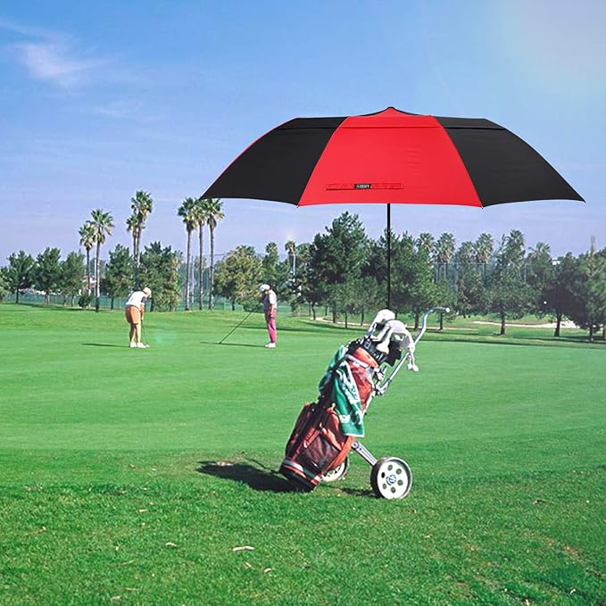 G4Free 62inch Portable Golf Umbrella Automatic Open Large Oversize Vented Double Canopy Windproof Waterproof Sport Umbrellas(Red/Black)