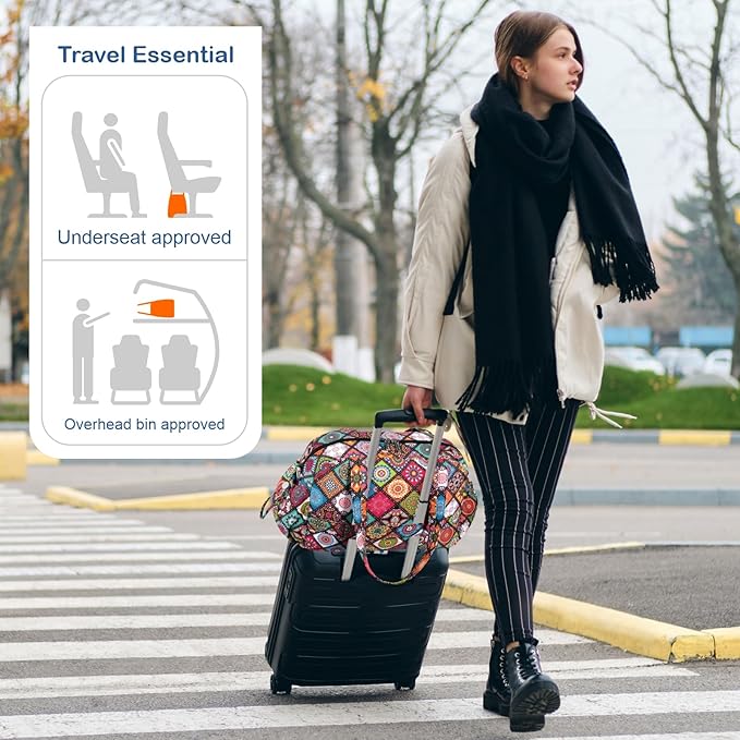 TOPDesign Travel Duffel Bag for Women, Puffer Gym Bag Sports Tote with Wet Pocket, Carry On Weekender with Luggage Sleeve (Yoga)