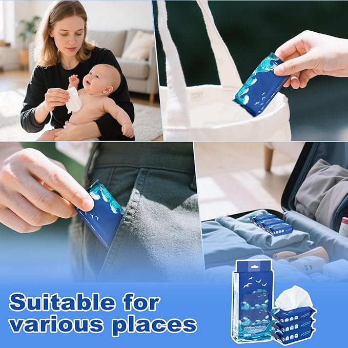 192 PCS Mini Wipes Wet Wipes Travel Size,Hand Wipes Travel Size for Wedding Travel Homeless Restaurant Barbecue 8 Count (Pack of 24)