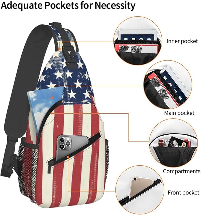 American Flag Sling Bag Multipurpose Crossbody Sling Backpack Travel Cycling Hiking Shoulder Bag For Women Men