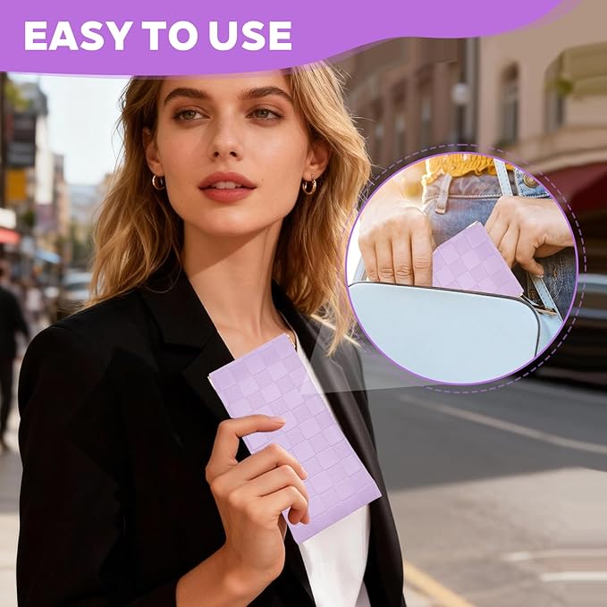 3PCS Small Makeup Bag for Women, Mini Cosmetic Bags Leather Pocket Pouch Purse,Snap Closure Waterproof Portable Bag,Checkered Storage Travel Bag for Lipstick Change Glasses Coin Cards (Purple)