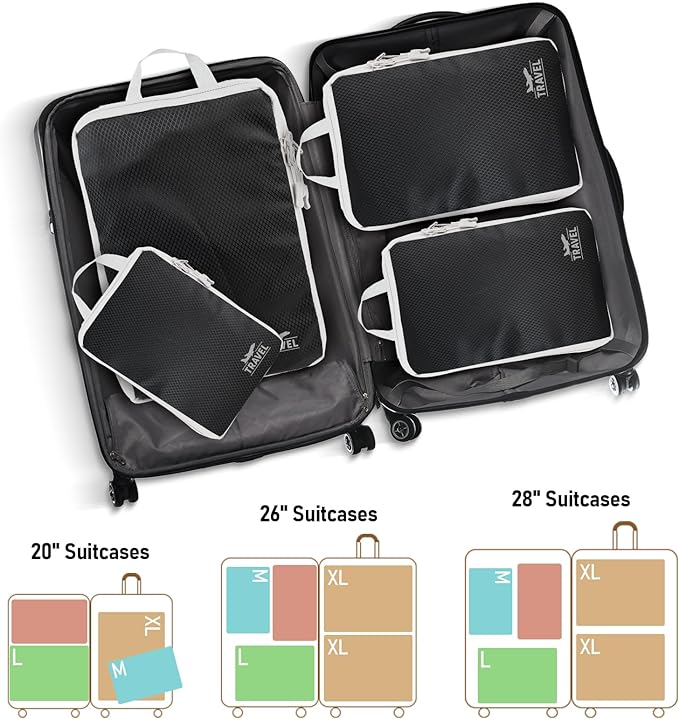 4-Piece Packing Cube Set - Lightweight Luggage Organizers for Travel, Vacation and Suitcases - Durable Accessories with Compression