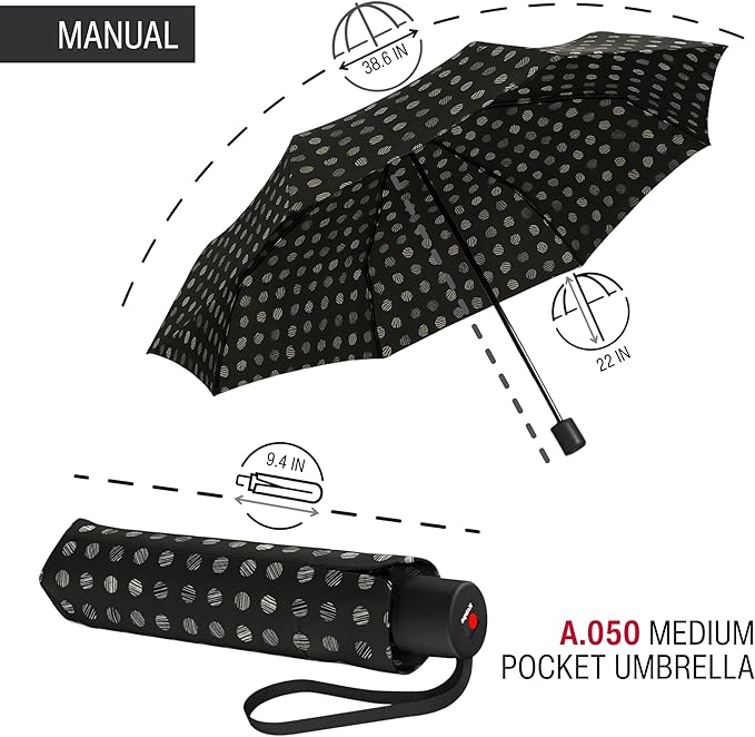 Knirps A.050 Navy Manual Open Close Travel Rain Umbrella for Adults – Ultra Lightweight, Compact Windproof 38.5" Water Resistant Canopy, Steel Aluminum Frame, Travel Case Included