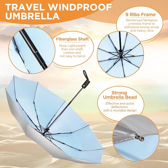 NINEMAX UV Umbrella for Sun Protection UPF 50+, 46 Inch Travel Compact Sun Umbrellas UV Blocking Small Auto Open Personal Portable for Walking