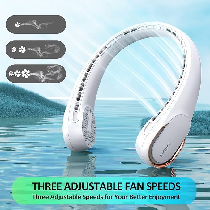 KIDEE Neck Fan, Neck Fans Portable Rechargeable, Upgrade 360° Air Outlet, Super Quiet, 3 Speeds, 4000mAh Personal Bladeless Wearable Fan for Indoor Outdoor Travel-White