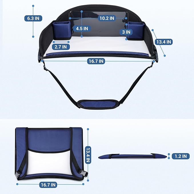 COOLBEBE Kids Travel Tray for Toddler Car Seat, Travel Tray for Airplane, Toddler Car Seat Lap Tray, Carseat Table Tray for Kids Travel Activities (Navy Blue)